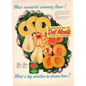 1949 Del Monte Canned Fruits Vintage Print Ad Peach Pineapple Pear 40s Wall Art